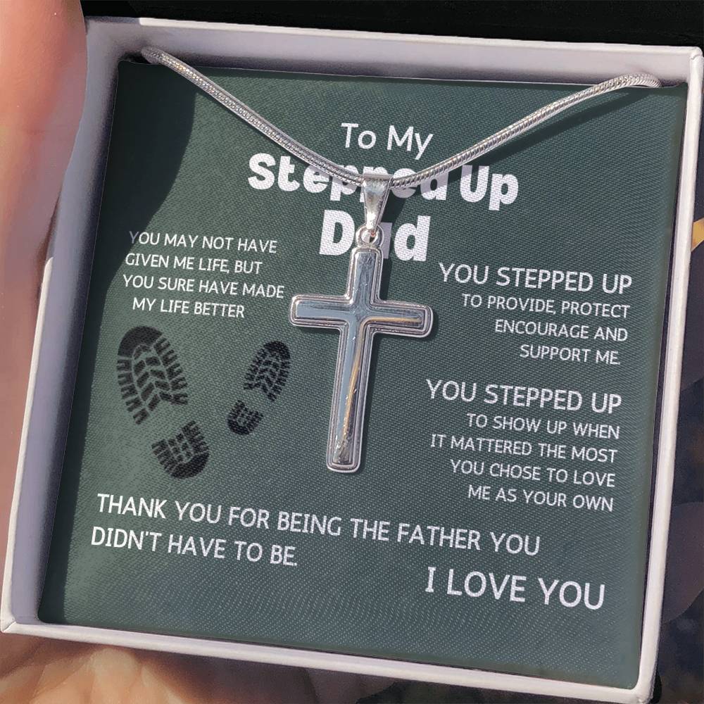 To My Stepped Up Dad Cross Necklace
